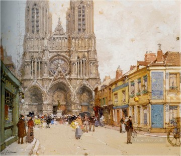  Cathedral Painting - La Cathedrale de Reims Eugene Galien Parisian